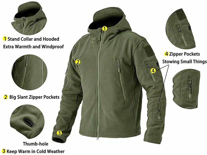 Windproof Men's Fleece Jacket - Hooded Insulating Hiking - Image 9