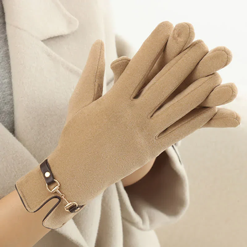 Windproof Women’s Buckle Gloves - Refined Wool Blend, City - Image 5