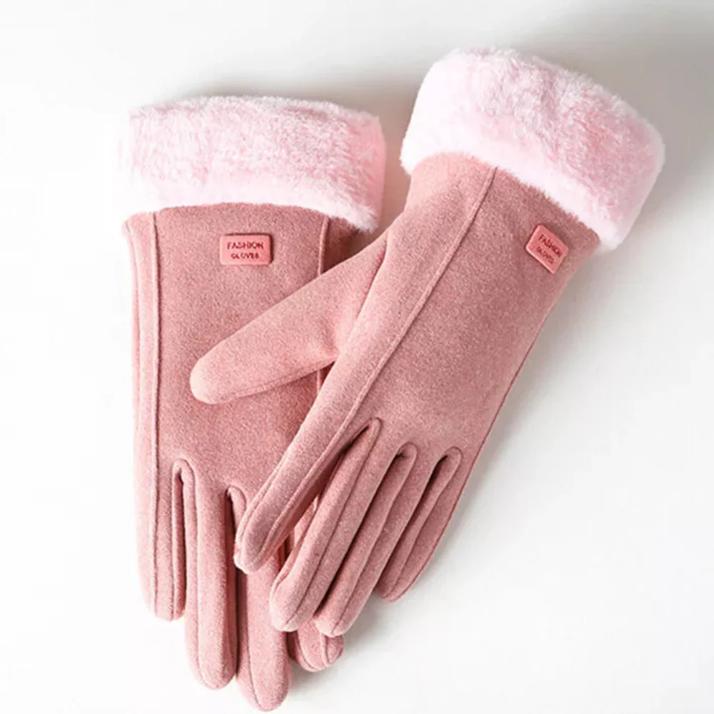 Windproof Women’s Plush Gloves - Slim Tailored, Suede - Image 4