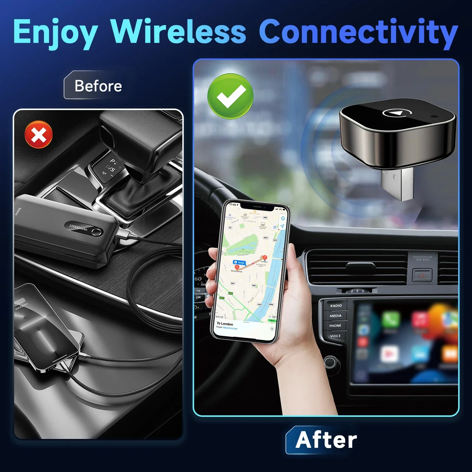 Wireless CarPlay Adapter 2-In-1 For Android Auto, AI Smart Box, Fall 2025 Car Tech Gift - Image 2