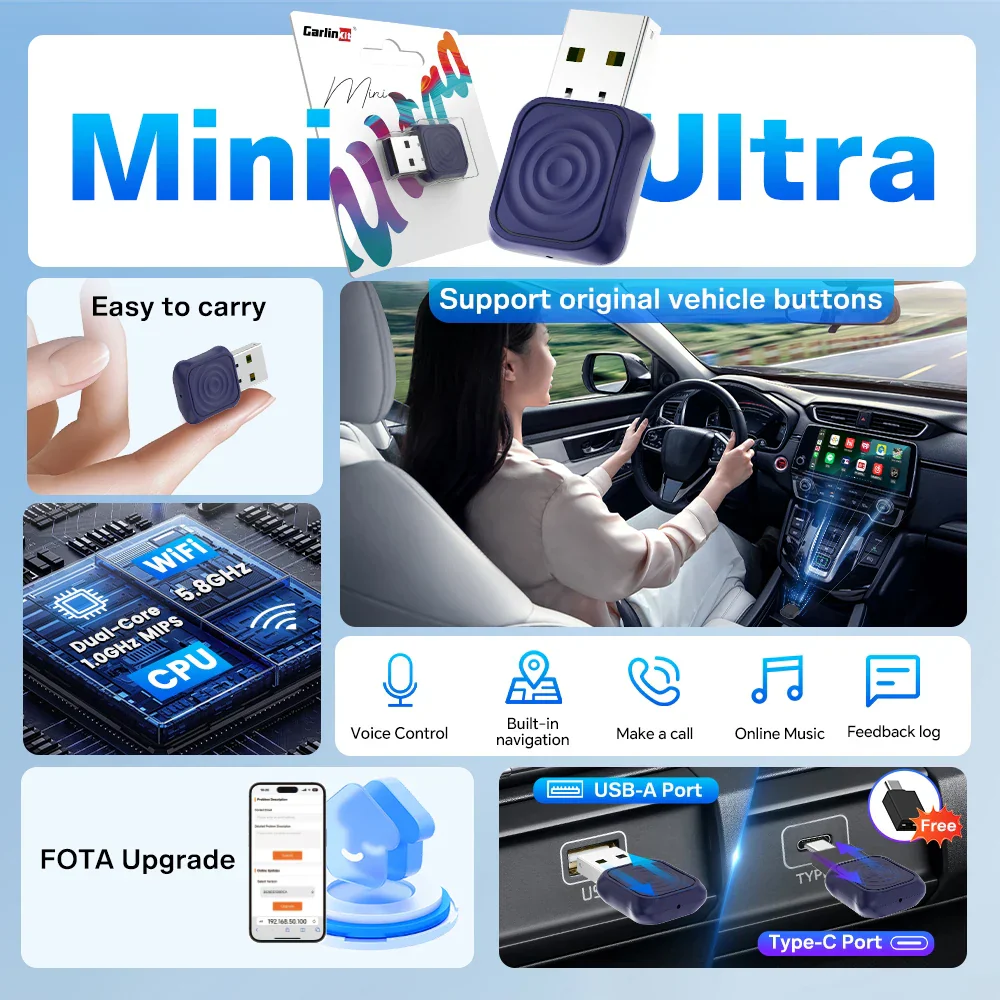 Wireless CarPlay Android Auto Adapter Mini 2-In-1 Plug And Play 5.8GHz WiFi Auto Connect OTA Upgrade Fall 2025 Gift - Image 2
