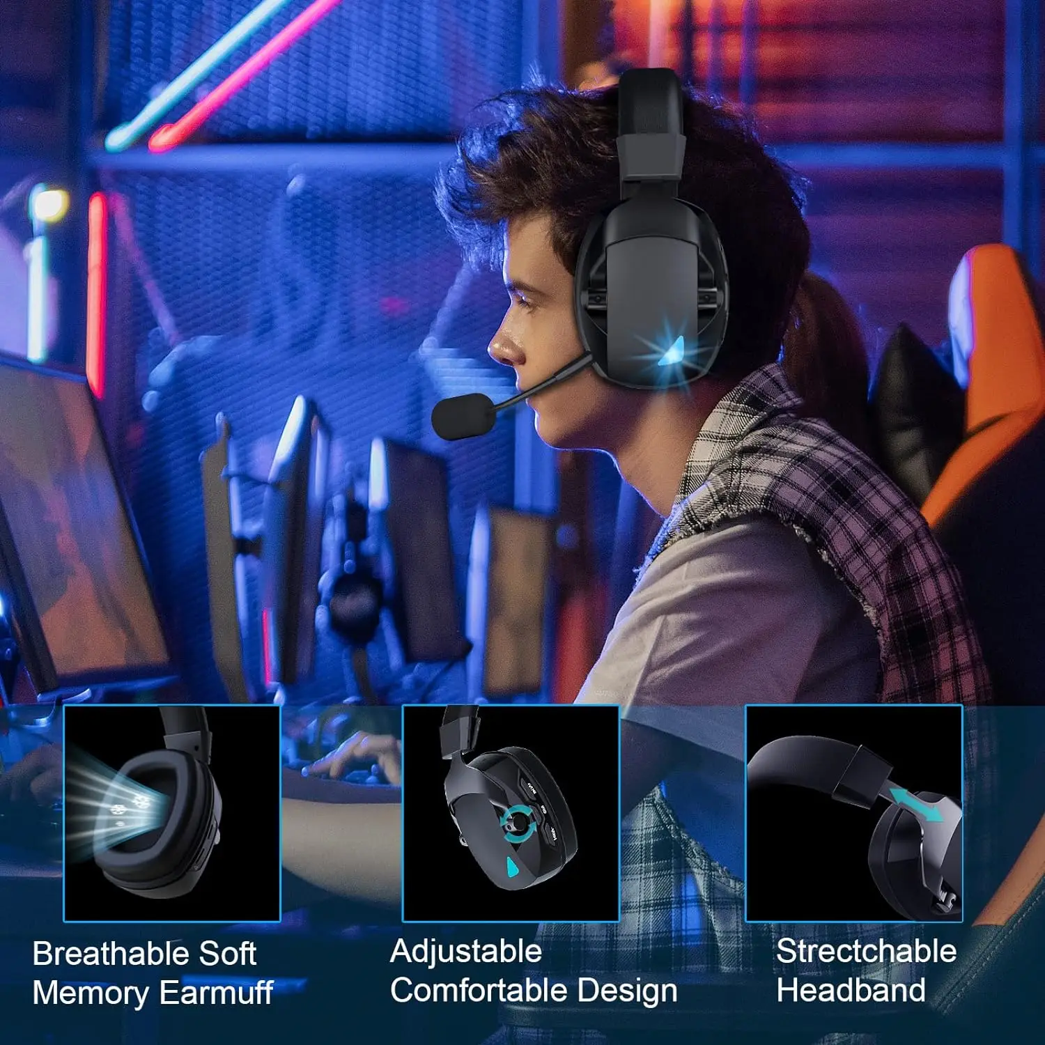 Wireless Gaming Headset Detachable Mic Multi Mode Comfort - Image 4