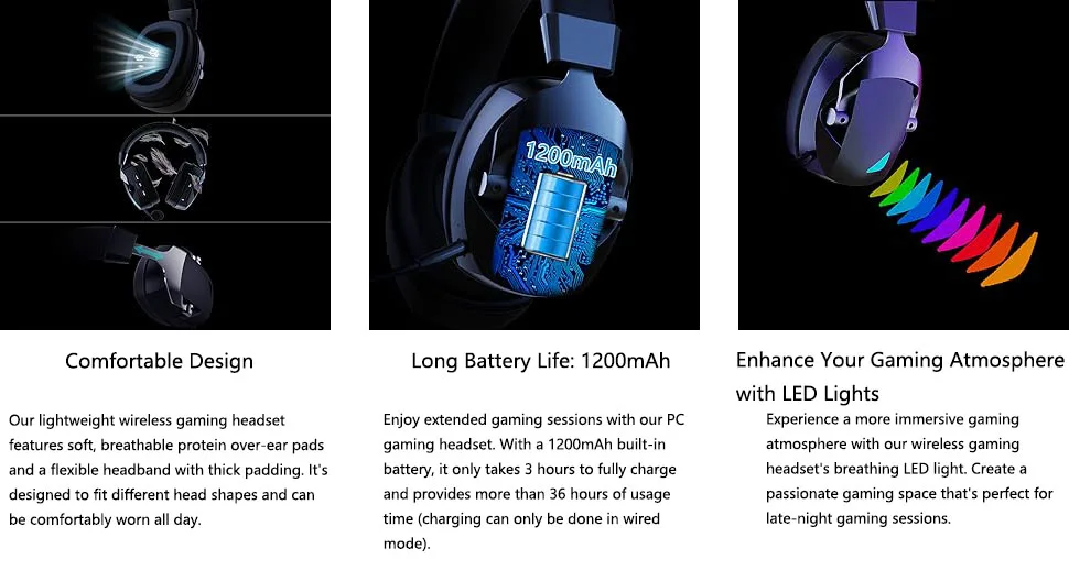 Wireless Gaming Headset Detachable Mic Multi Mode Comfort - Image 8