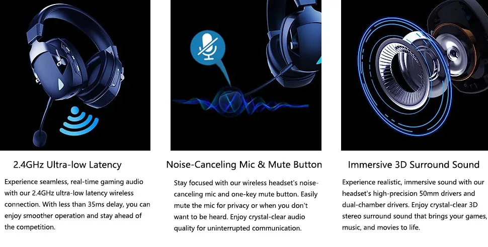 Wireless Gaming Headset Detachable Mic Multi Mode Comfort - Image 9