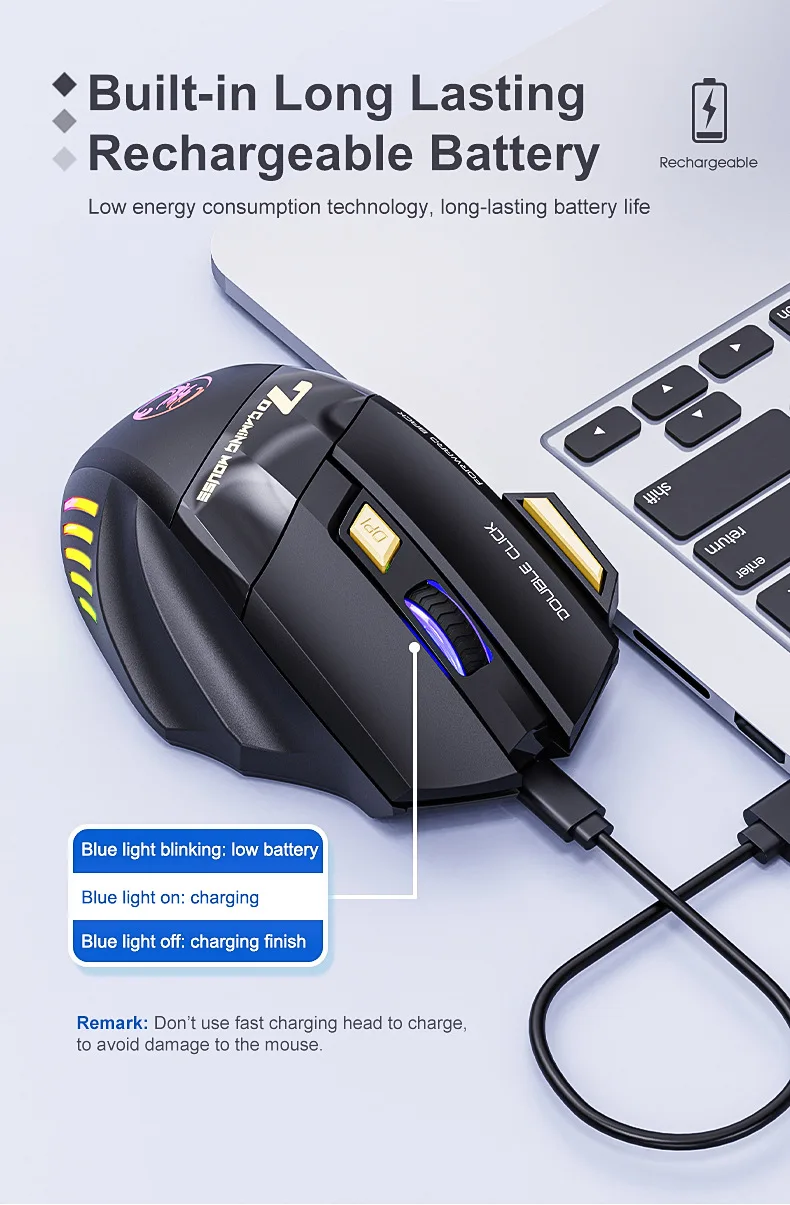 Wireless Gaming Mouse 3200DPI Dual Mode Rechargeable - Image 11
