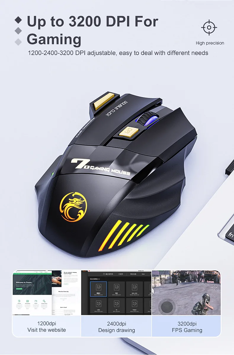 Wireless Gaming Mouse 3200DPI Dual Mode Rechargeable - Image 13