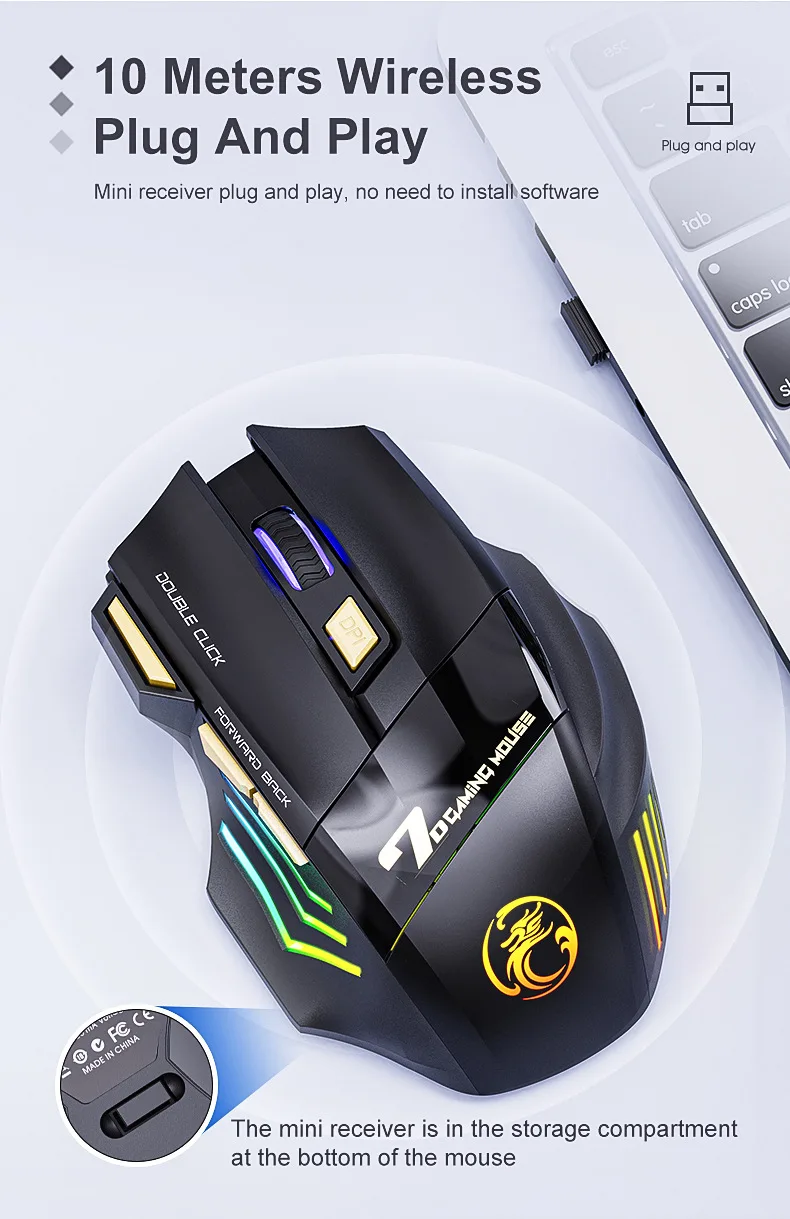 Wireless Gaming Mouse 3200DPI Dual Mode Rechargeable - Image 14