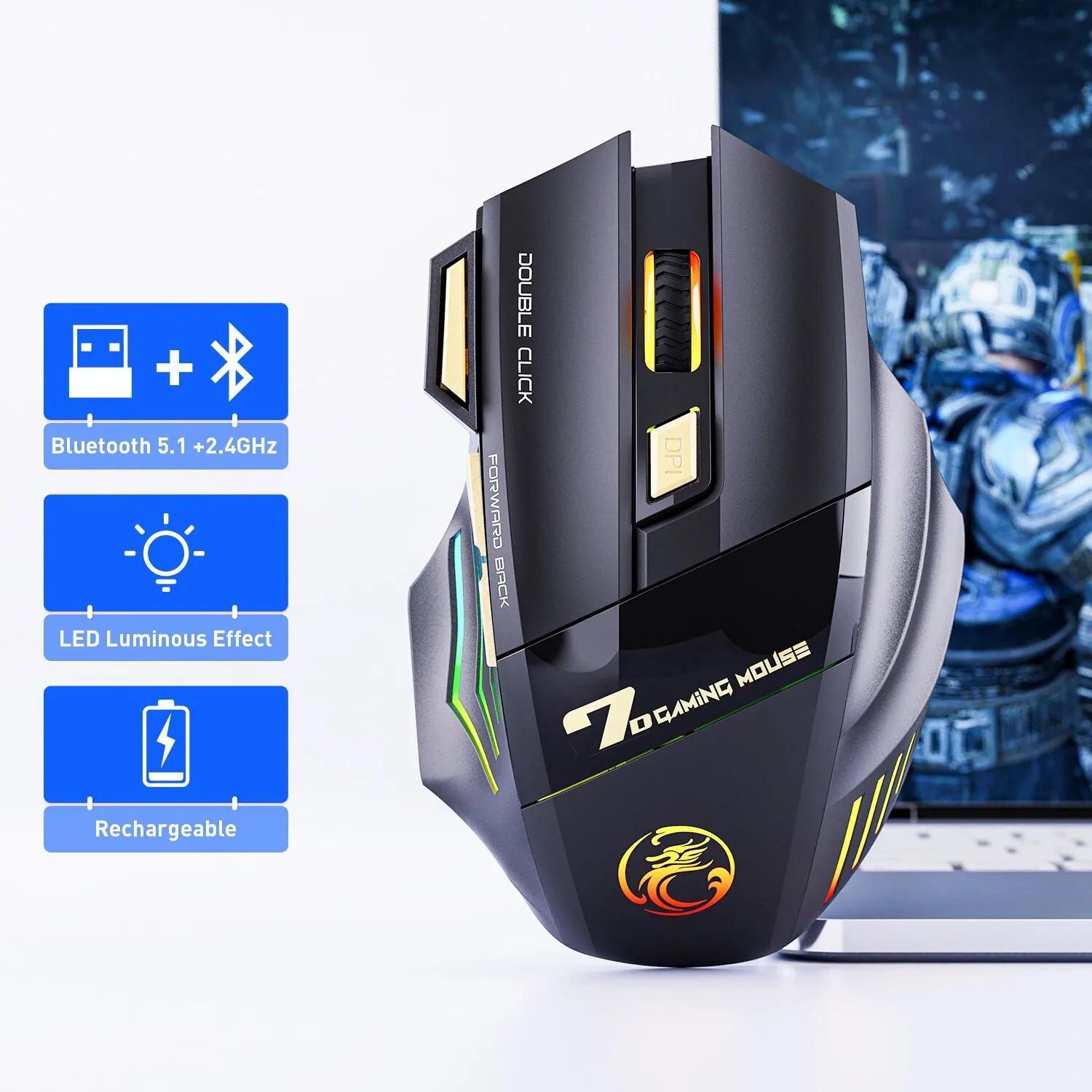 Wireless Gaming Mouse 3200DPI Dual Mode Rechargeable - Image 17