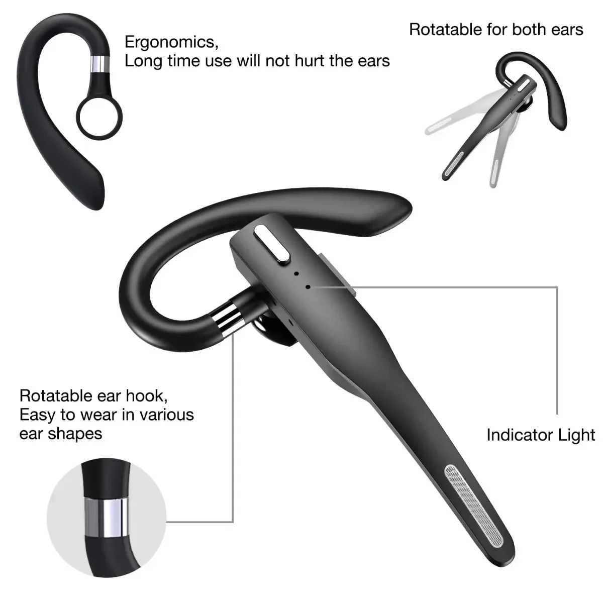 Wireless Headset Bluetooth 5.1 Noise Reduction Ear-mounted Business Headphones - Image 4