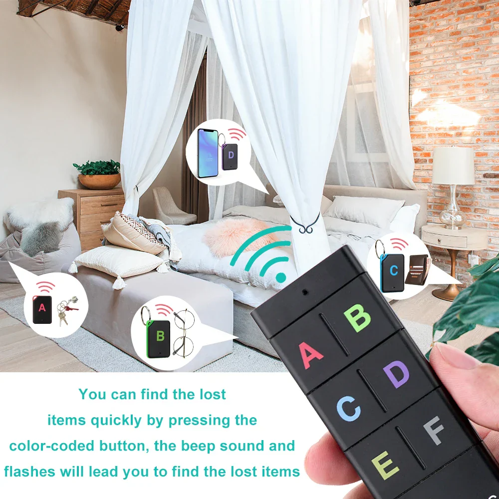 Wireless Key Finder 1 Transmitter 6 Receivers RF Locator Back To School 2025 Home Tracker With 80dB Beep And LED - Image 3