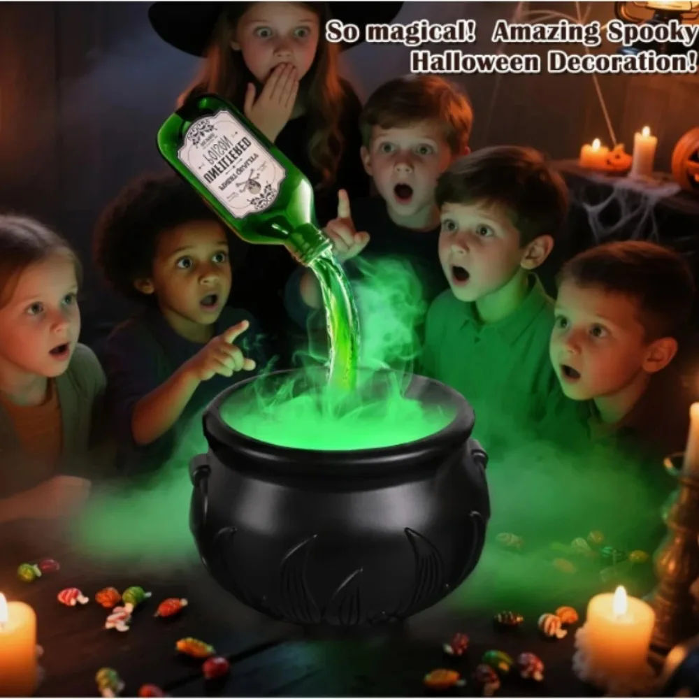 Witch Cauldron Fog Machine Halloween Prop With LED Glow - Image 4