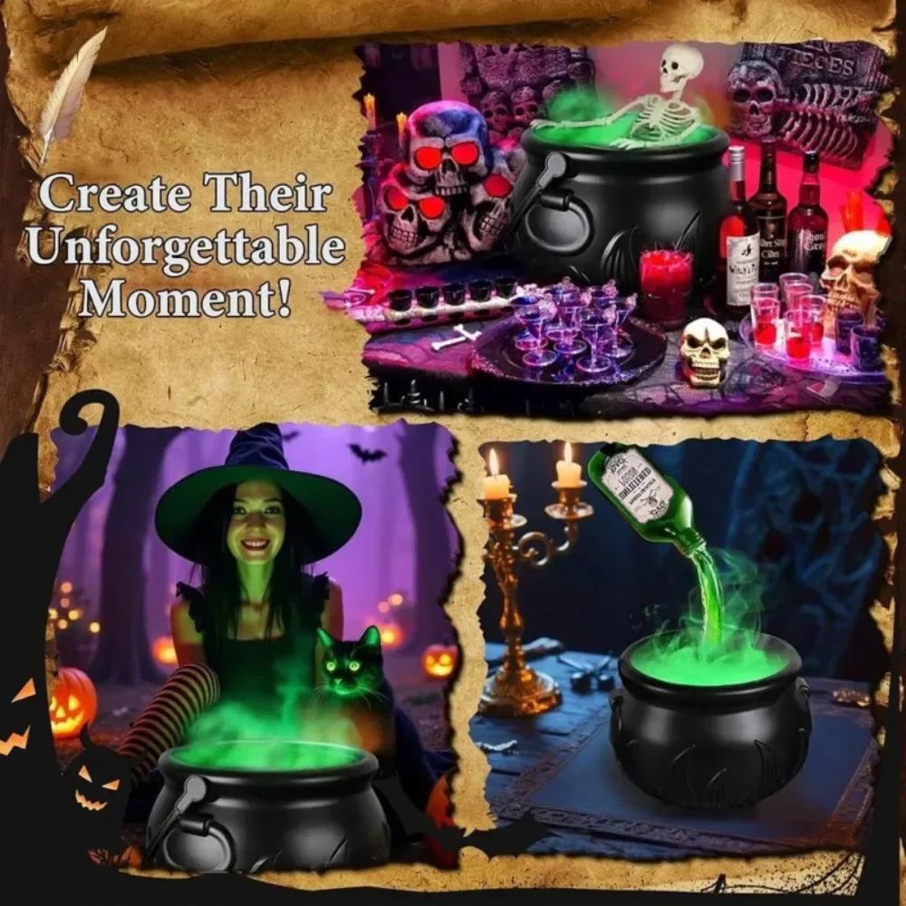 Witch Cauldron Fog Machine Halloween Prop With LED Glow - Image 9
