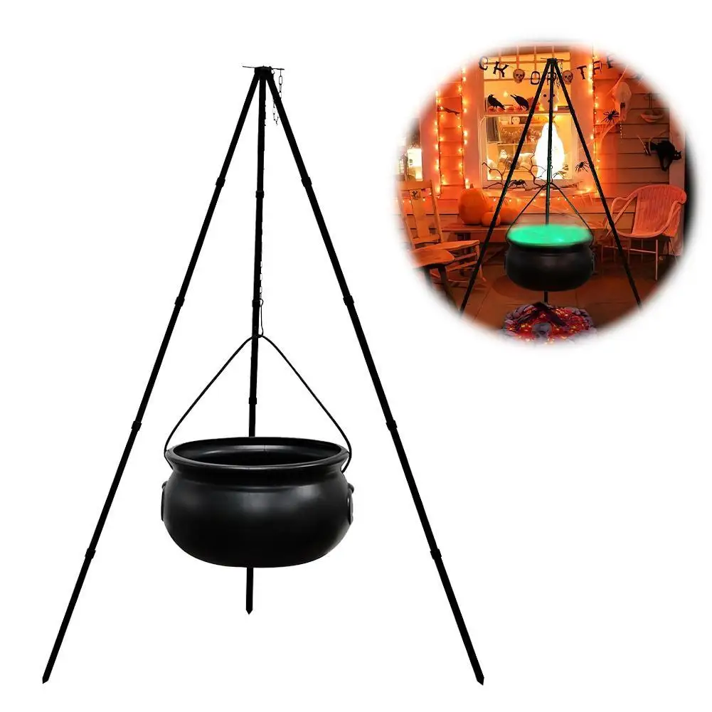 Witches Cauldron Large Tripod Cauldron With Green LED String Light Outdoor Halloween 2025 Spooky Party Decor - Image 2