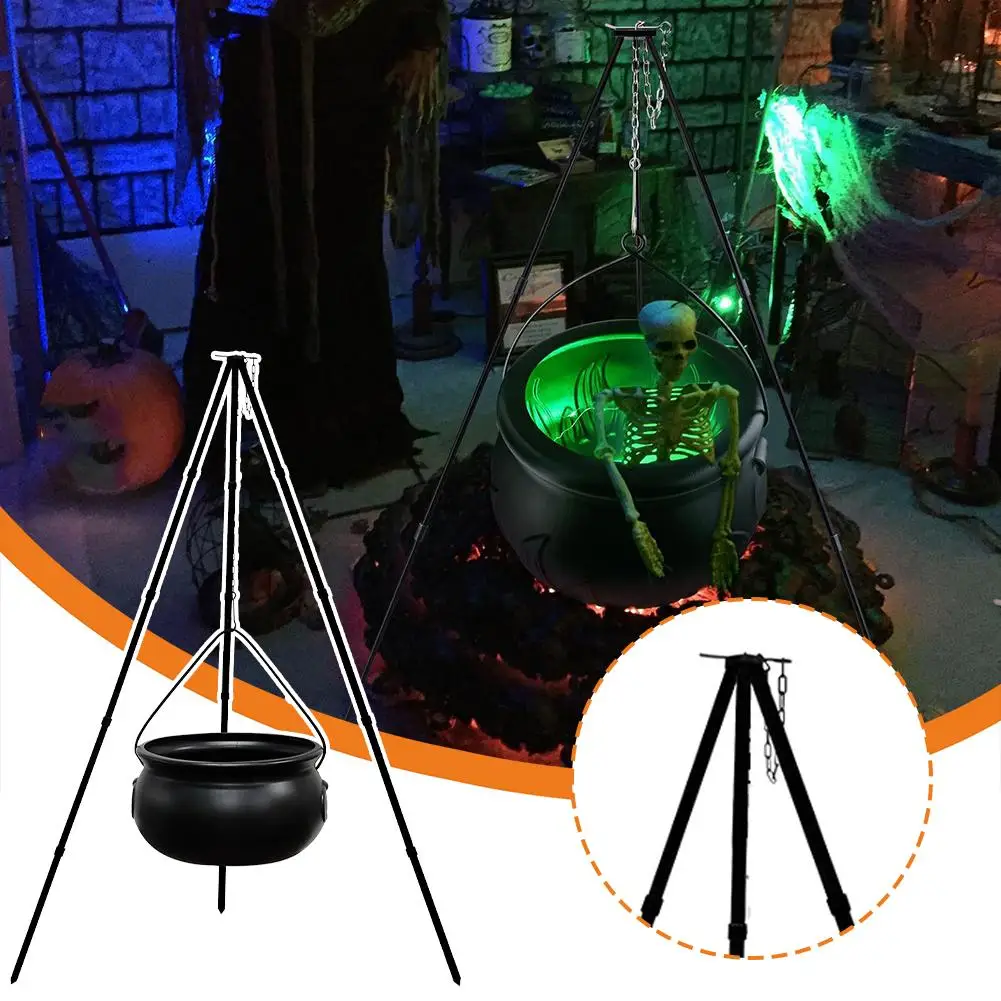 Witches Cauldron Large Tripod Cauldron With Green LED String Light Outdoor Halloween 2025 Spooky Party Decor - Image 3