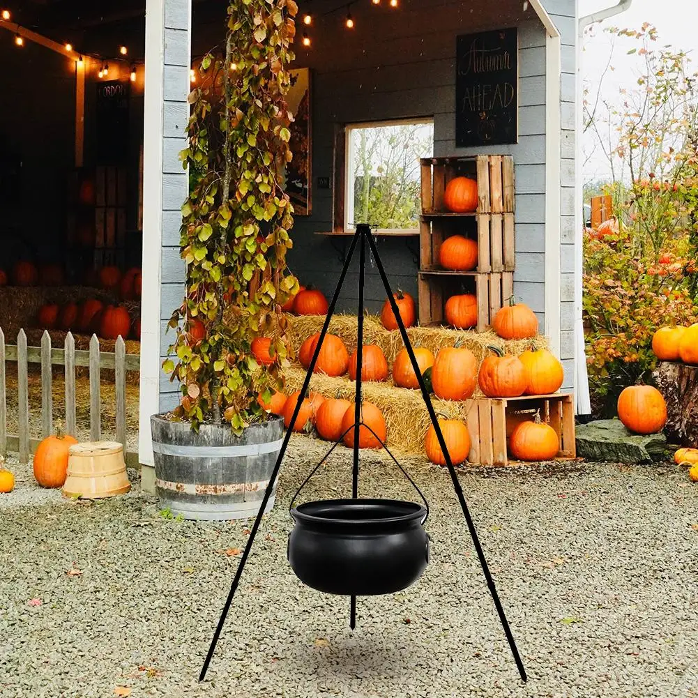 Witches Cauldron Large Tripod Cauldron With Green LED String Light Outdoor Halloween 2025 Spooky Party Decor - Image 4