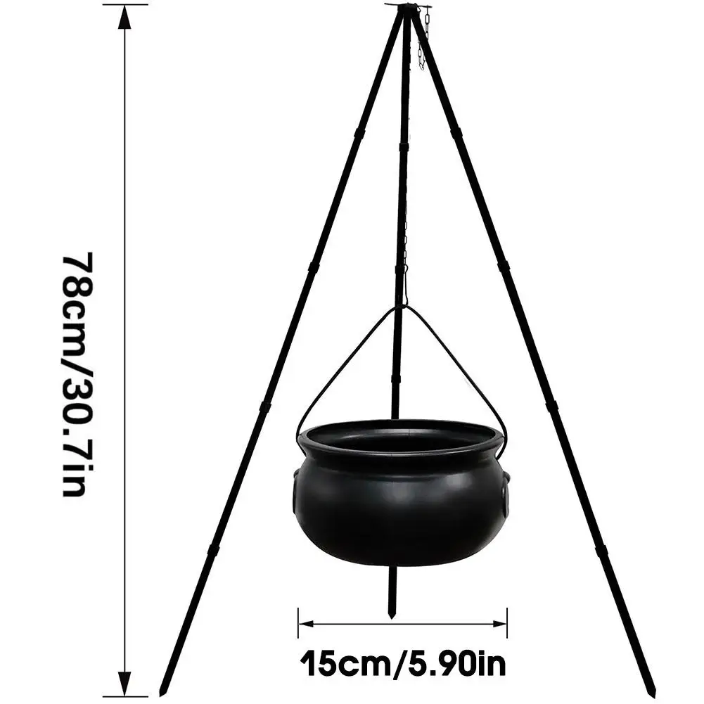 Witches Cauldron Large Tripod Cauldron With Green LED String Light Outdoor Halloween 2025 Spooky Party Decor - Image 6