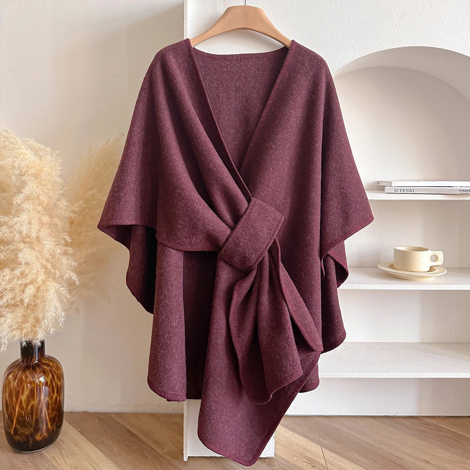 Warm Womens Poncho - Draped Cape Knot, Cashmere Pashmina - Image 14