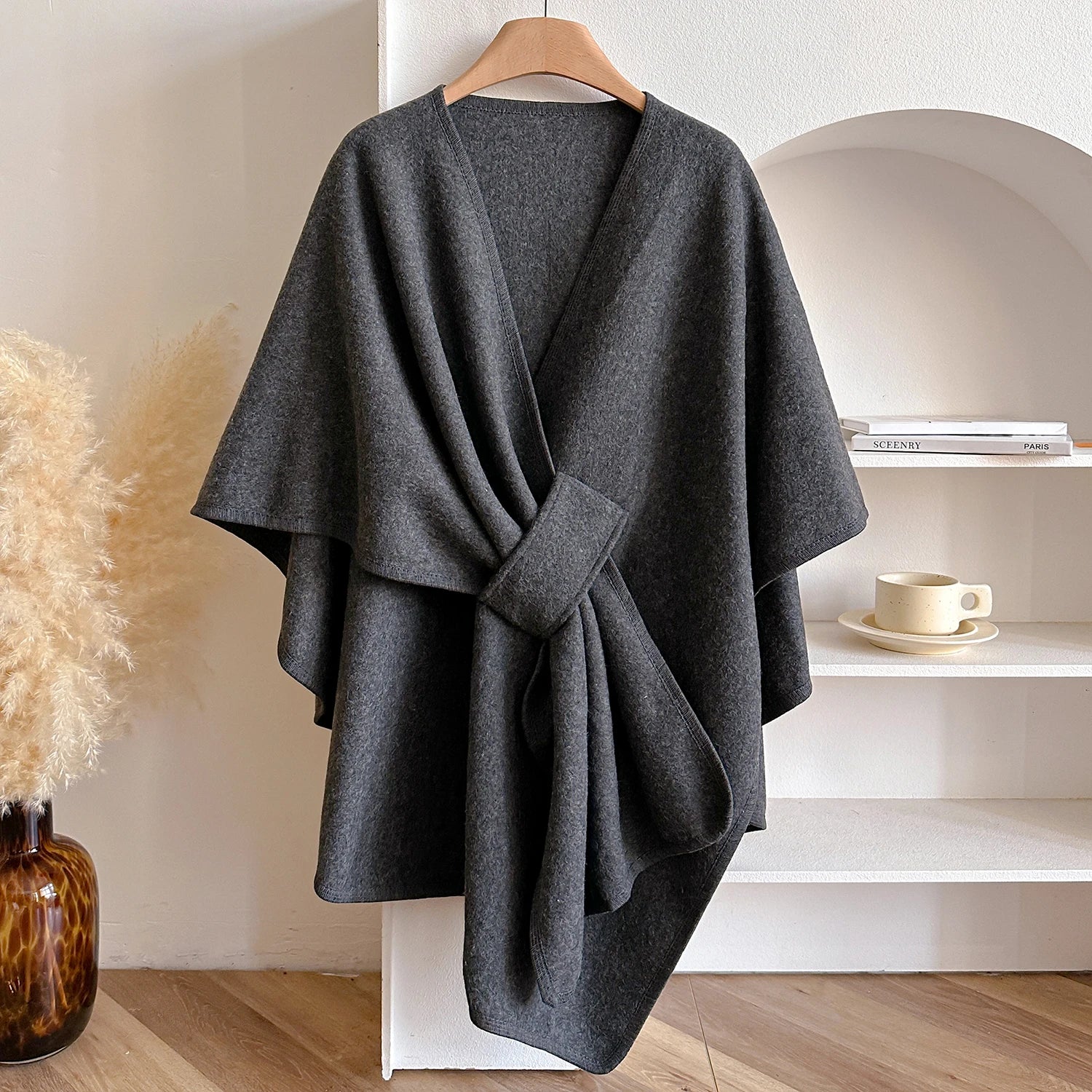 Warm Womens Poncho - Draped Cape Knot, Cashmere Pashmina - Image 16