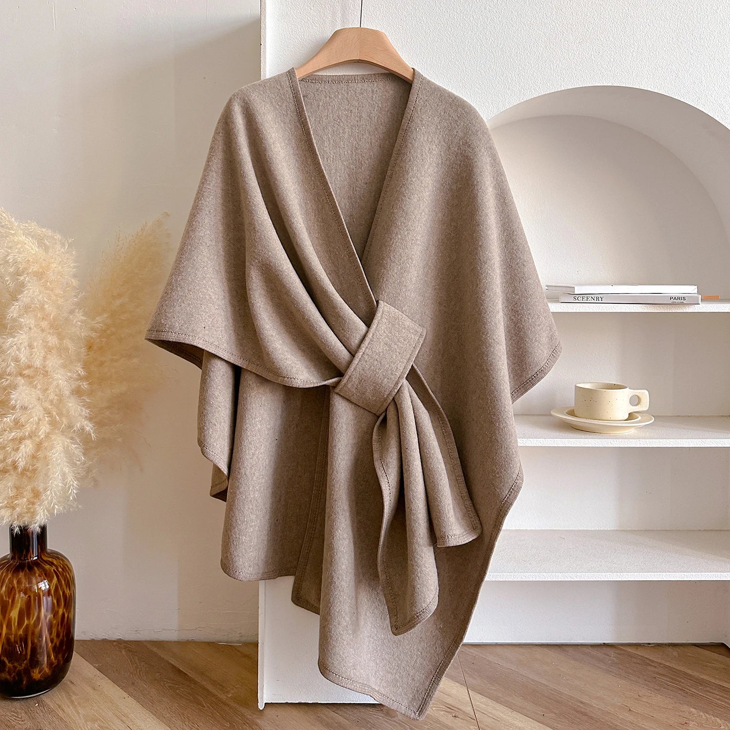 Warm Womens Poncho - Draped Cape Knot, Cashmere Pashmina - Image 2