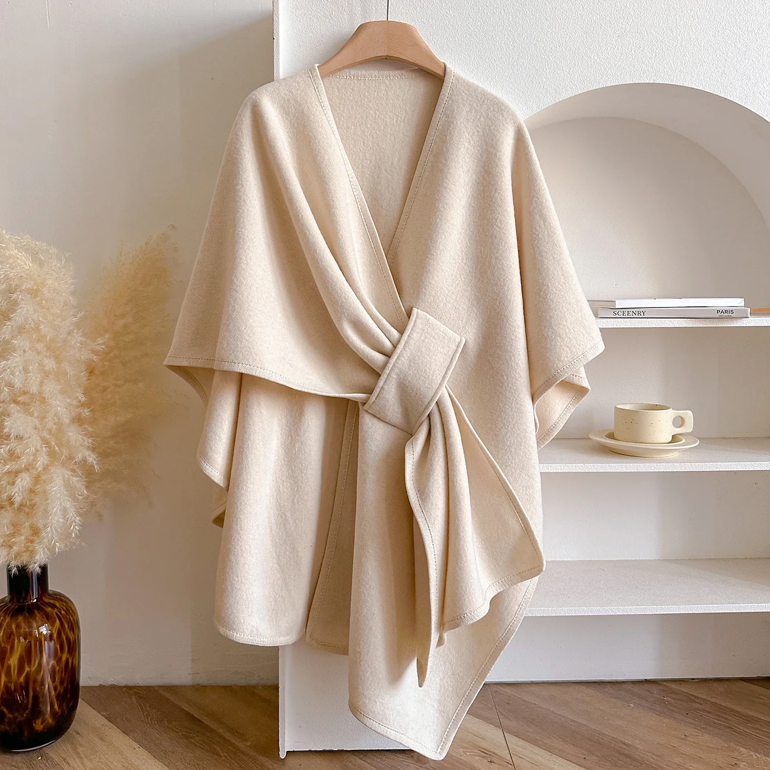 Warm Womens Poncho - Draped Cape Knot, Cashmere Pashmina - Image 3