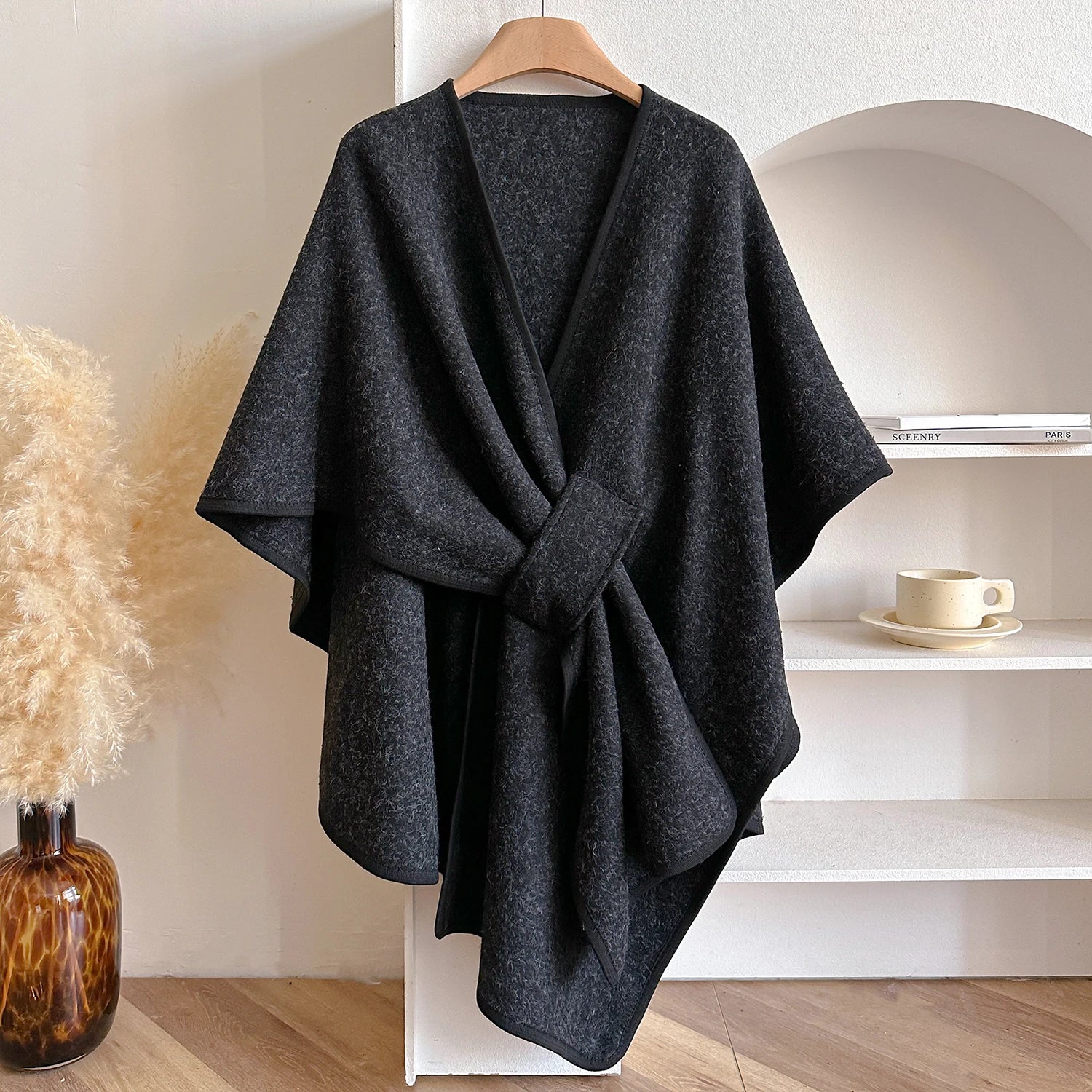 Warm Womens Poncho - Draped Cape Knot, Cashmere Pashmina - Image 4