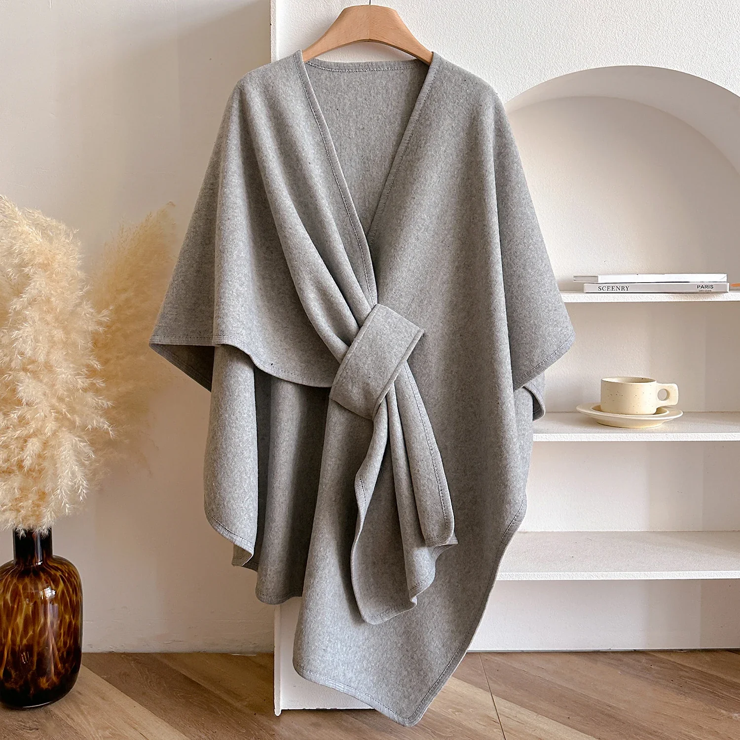 Warm Womens Poncho - Draped Cape Knot, Cashmere Pashmina - Image 5
