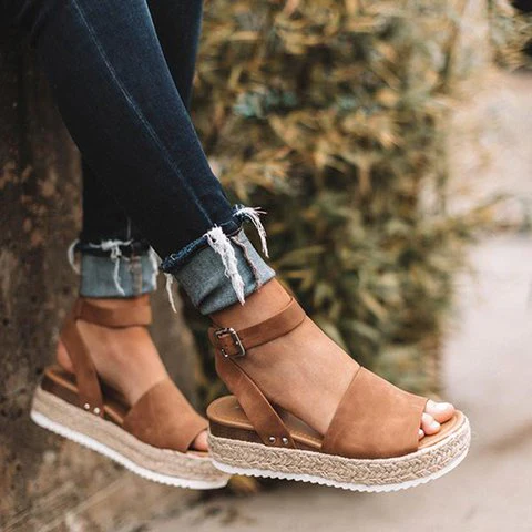Women's Faux Suede Platform Sandals with Adjustable Ankle Straps, Open Toe, 2 Espadrille Height - Image 10