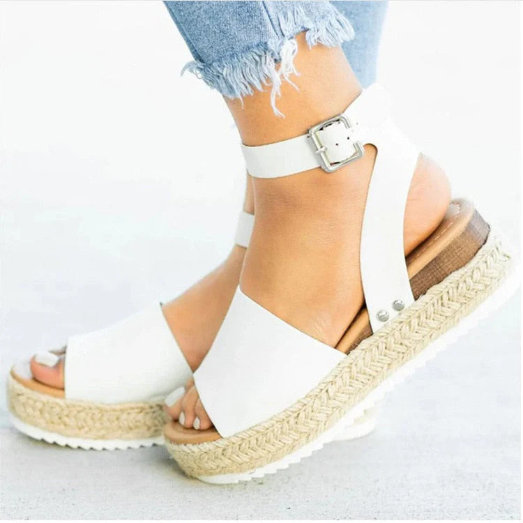 Women's Faux Suede Platform Sandals with Adjustable Ankle Straps, Open Toe, 2 Espadrille Height - Image 14