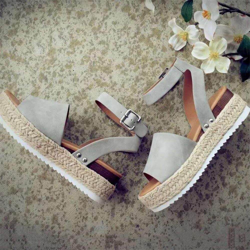 Women's Faux Suede Platform Sandals with Adjustable Ankle Straps, Open Toe, 2 Espadrille Height - Image 8