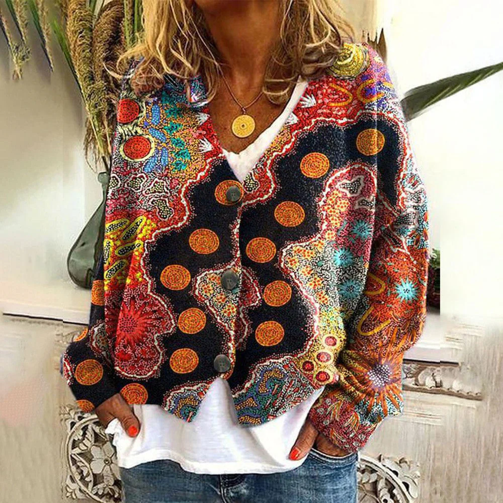 Women's Oversized Knitted Sweater with Vibrant Ethnic Patterns and Relaxed Fit, Sizes S to 3XL - Image 3
