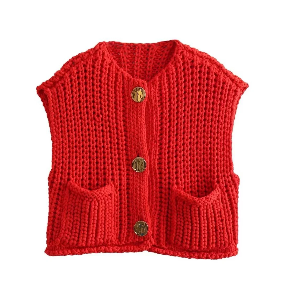 Women's Sleeveless Knitted Vest with Pockets, Comfortable Fit Sweater Vest for Casual and Formal Wear - Image 15