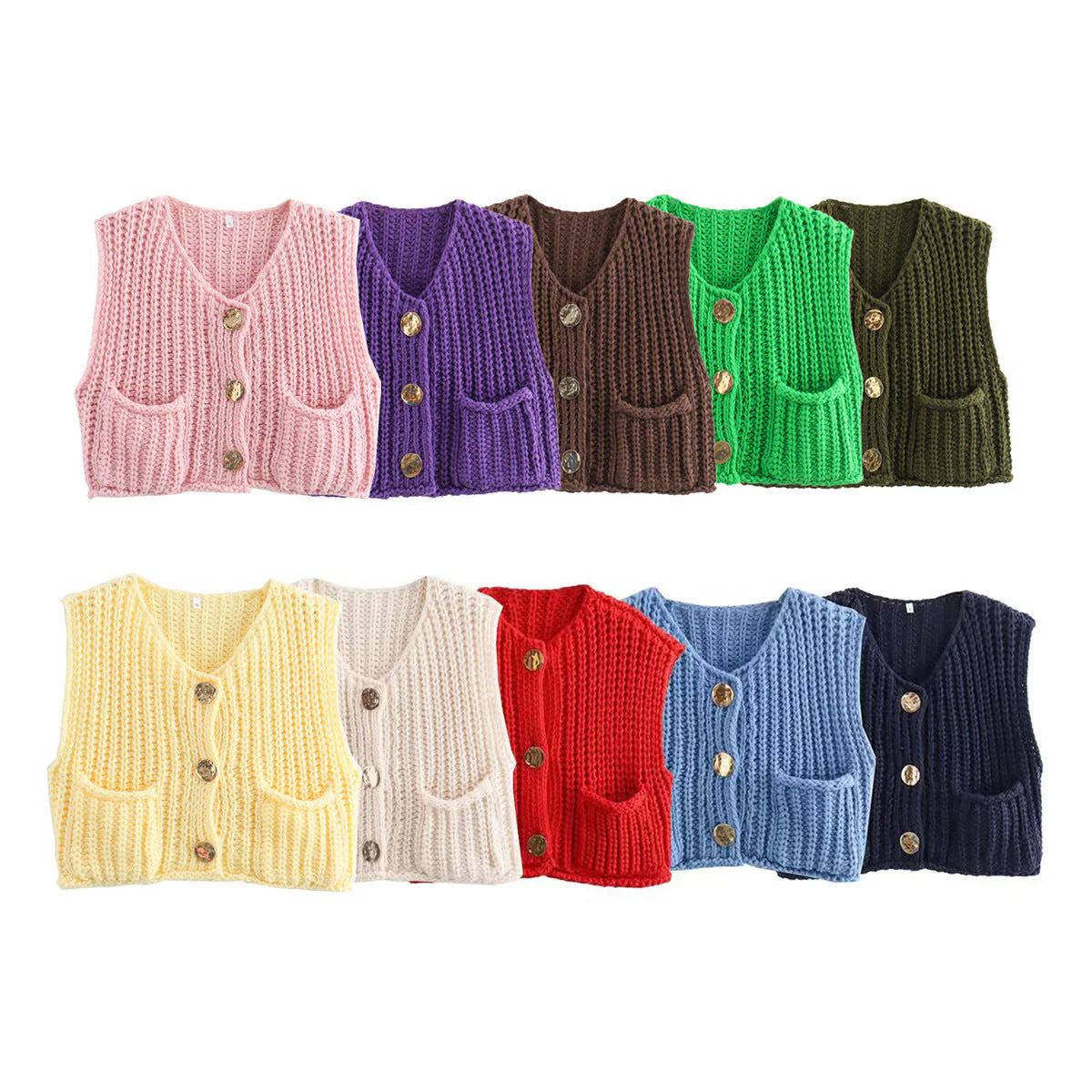 Women's Sleeveless Knitted Vest with Pockets, Comfortable Fit Sweater Vest for Casual and Formal Wear - Image 6