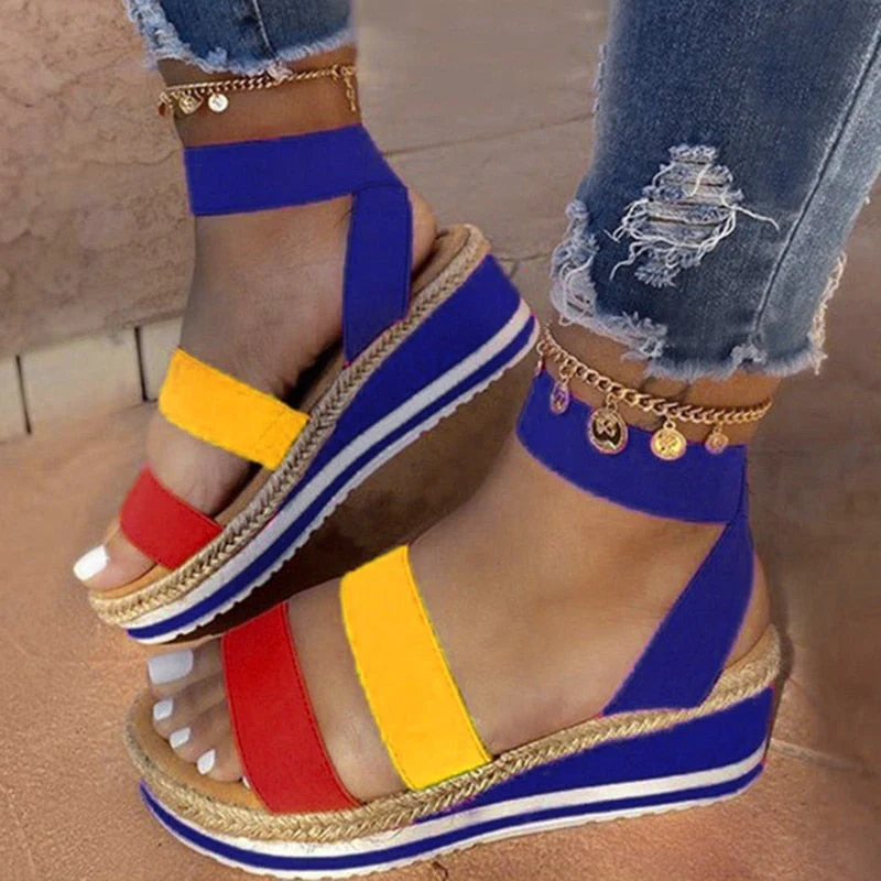 Women's Strap Cross Wedge Sandals, Breathable Lightweight Summer Footwear with Round Cup Shape, Non-Slip TPR Sole - Image 5