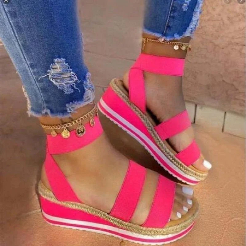 Women's Strap Cross Wedge Sandals, Breathable Lightweight Summer Footwear with Round Cup Shape, Non-Slip TPR Sole - Image 6