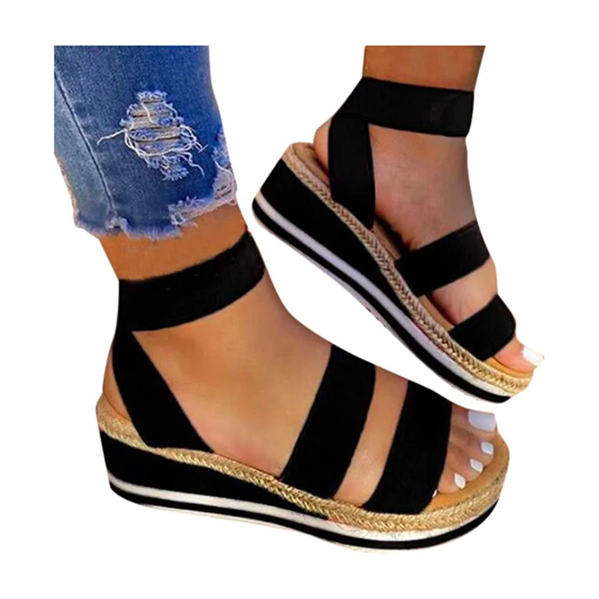 Women's Strap Cross Wedge Sandals, Breathable Lightweight Summer Footwear with Round Cup Shape, Non-Slip TPR Sole - Image 9