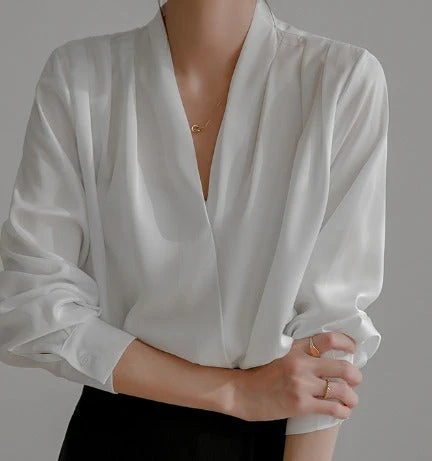 Women's Puff Sleeve Blouse, V-Neck Elegant Top for Casual and Formal Wear, Breathable Fabric, Available in Blue and Black - Image 4
