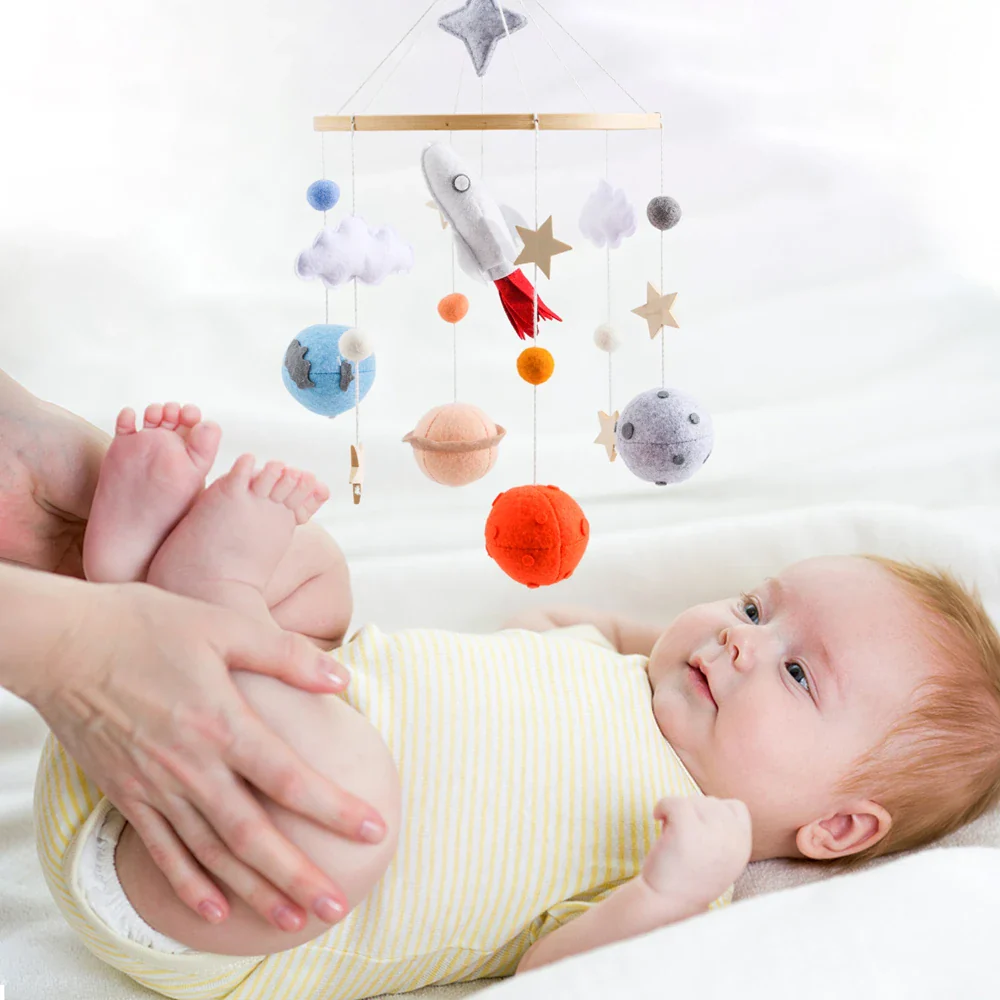 Wooden Rocket Crib Mobile Newborn Sensory Toys Soothing - Image 10