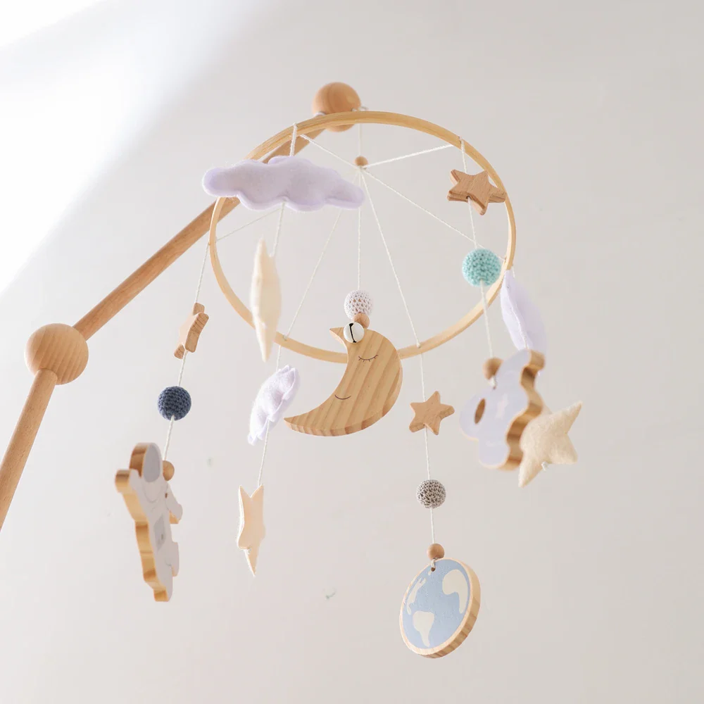 Wooden Rocket Crib Mobile Newborn Sensory Toys Soothing - Image 11