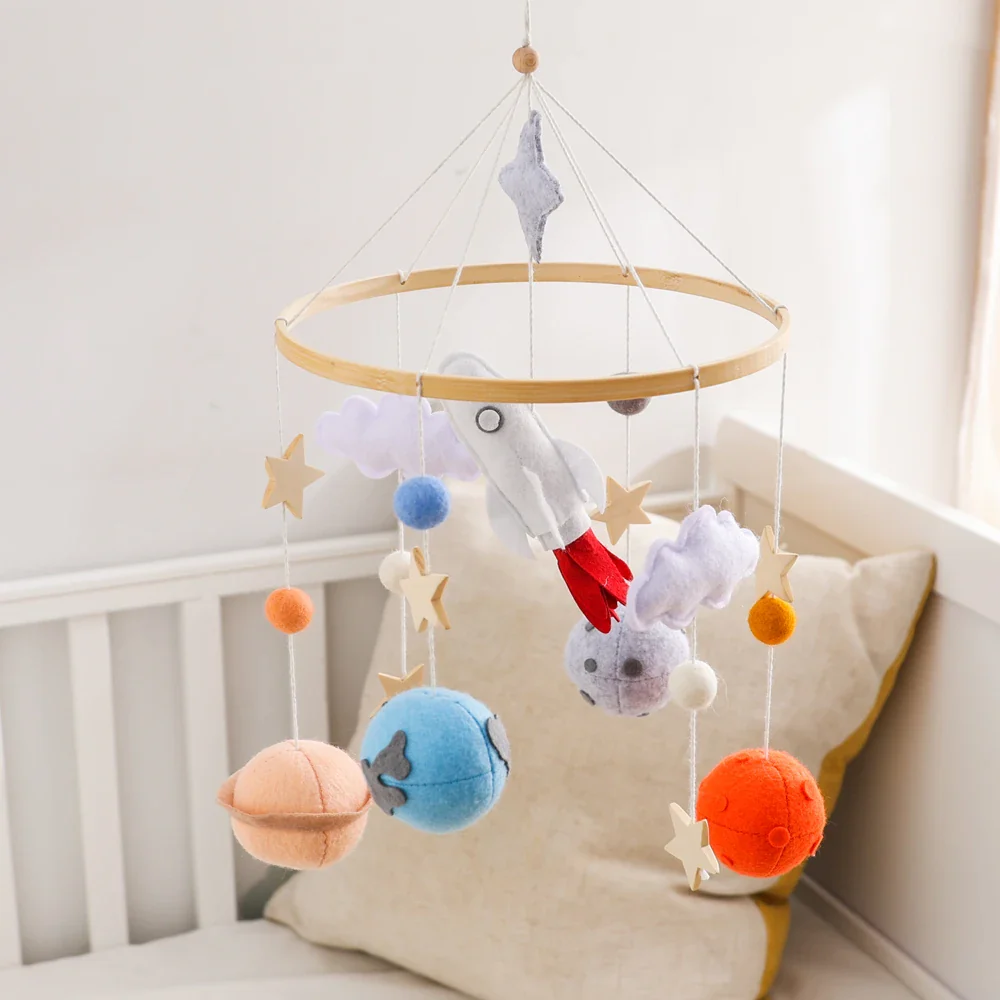 Wooden Rocket Crib Mobile Newborn Sensory Toys Soothing - Image 12