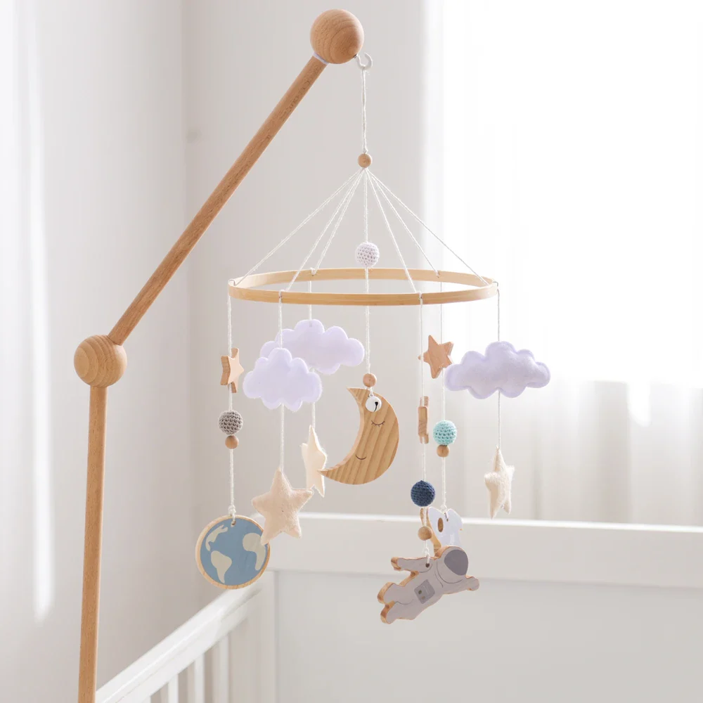 Wooden Rocket Crib Mobile Newborn Sensory Toys Soothing - Image 13