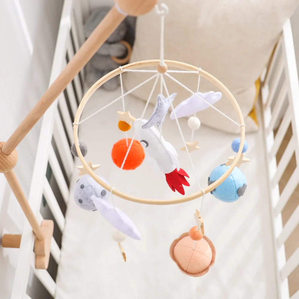 Wooden Rocket Crib Mobile Newborn Sensory Toys Soothing - Image 14