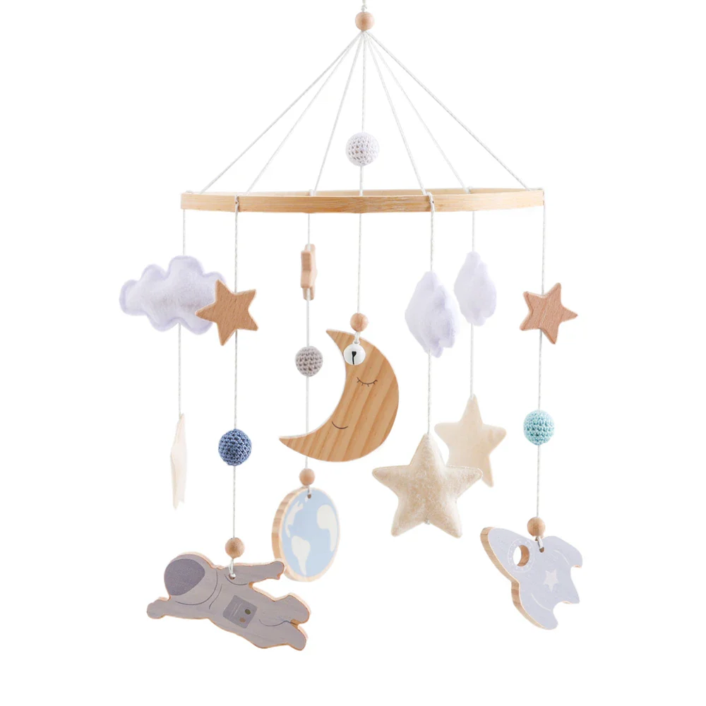 Wooden Rocket Crib Mobile Newborn Sensory Toys Soothing - Image 19