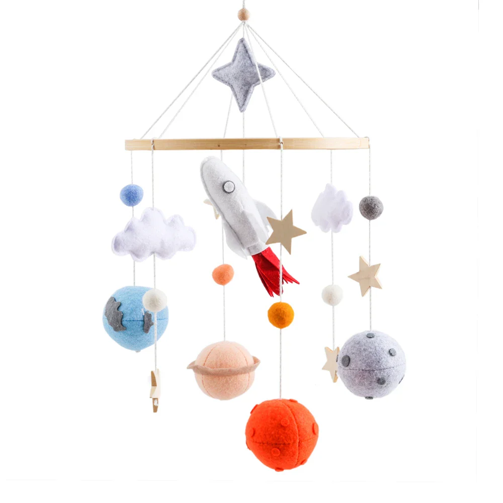 Wooden Rocket Crib Mobile Newborn Sensory Toys Soothing - Image 20