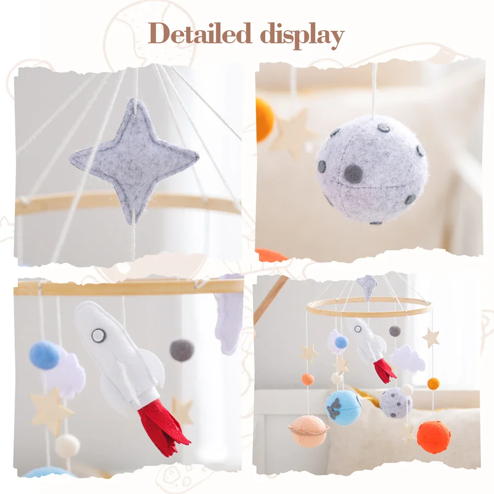 Wooden Rocket Crib Mobile Newborn Sensory Toys Soothing - Image 3