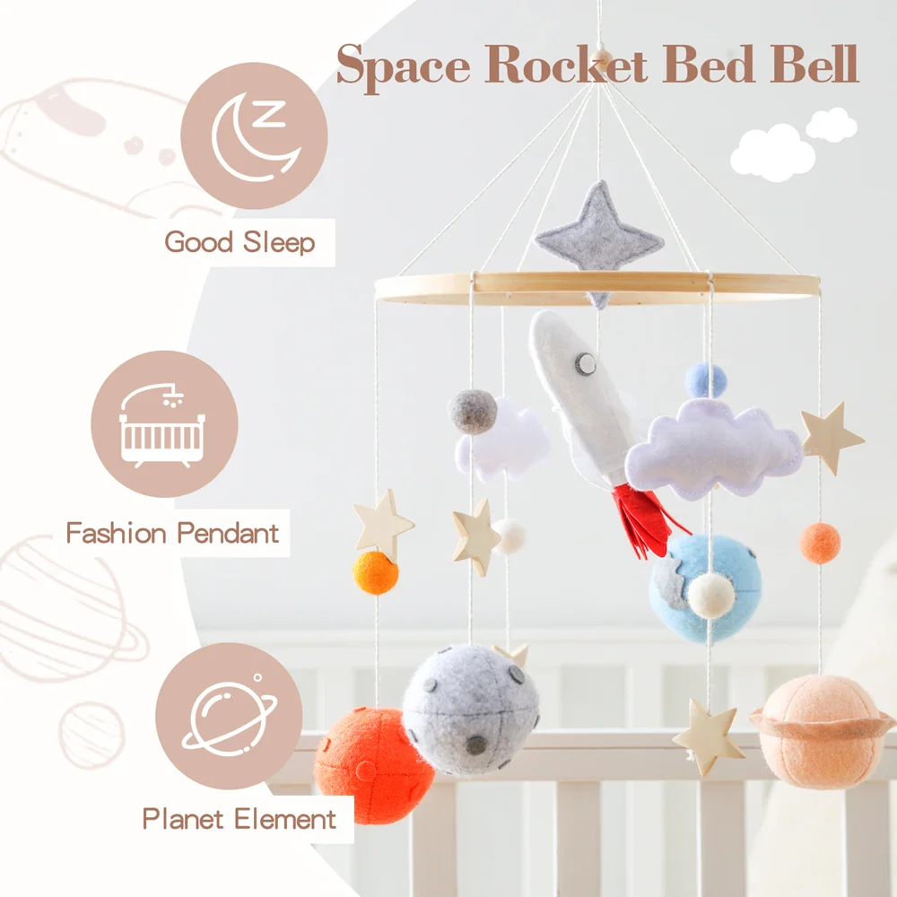 Wooden Rocket Crib Mobile Newborn Sensory Toys Soothing - Image 4