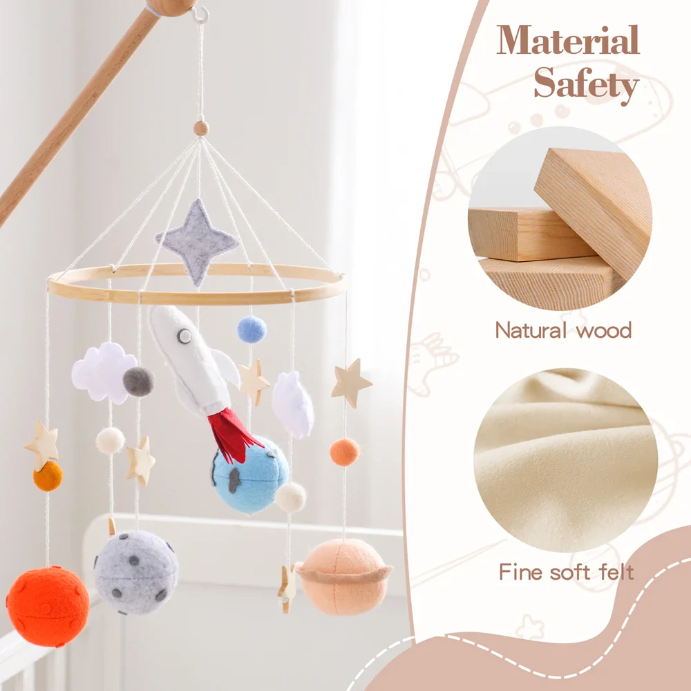 Wooden Rocket Crib Mobile Newborn Sensory Toys Soothing - Image 5