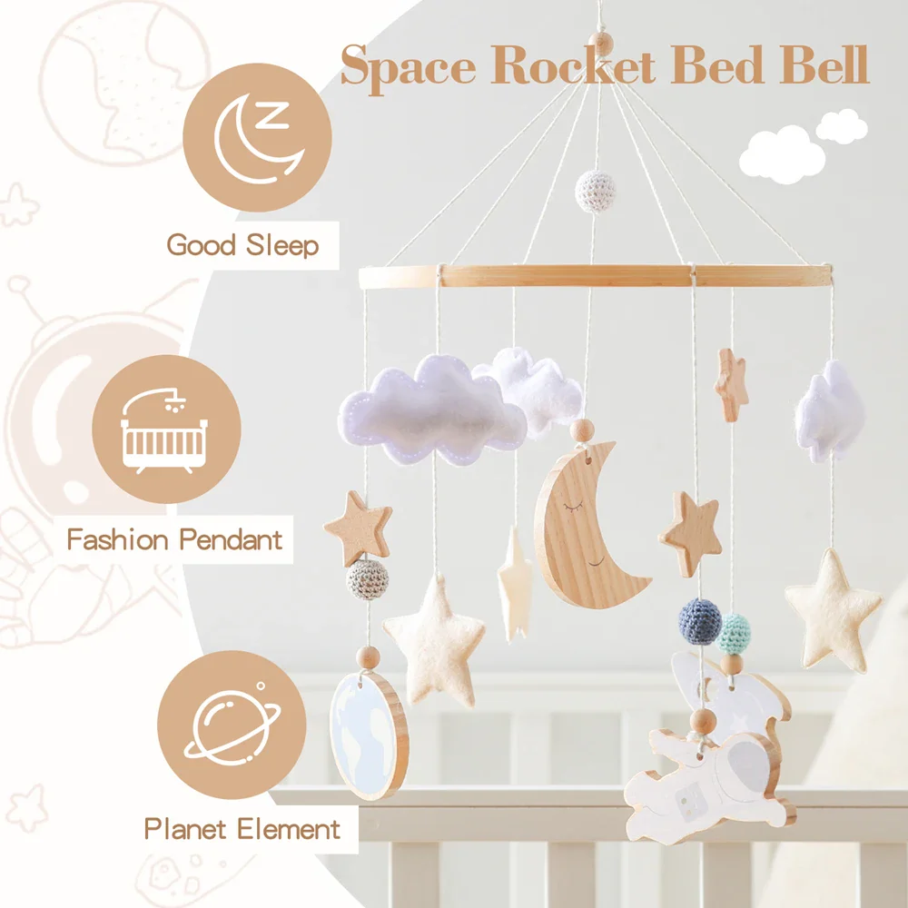 Wooden Rocket Crib Mobile Newborn Sensory Toys Soothing - Image 7