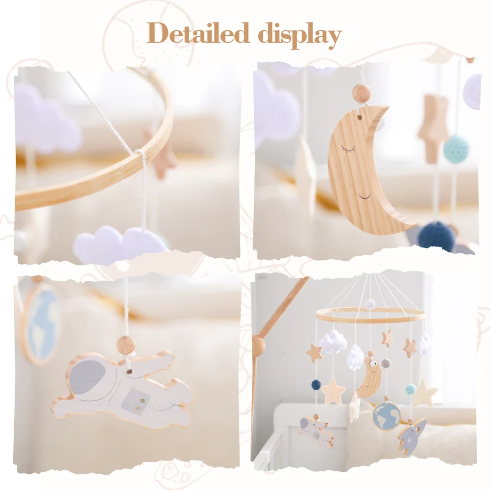 Wooden Rocket Crib Mobile Newborn Sensory Toys Soothing - Image 8