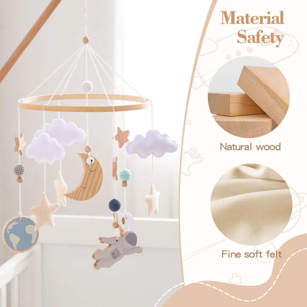 Wooden Rocket Crib Mobile Newborn Sensory Toys Soothing - Image 9