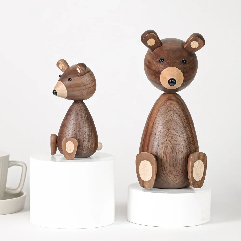 Wooden Bear Figurines Brown Nordic Decorative Sculptures Fall 2025 Cozy Shelf Mantel Accent Gift Idea - Image 3